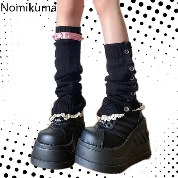 Y2K Butonul Design Încălzit de Picior Harajuku Femei Tricot Picior Cald Volane Dulce Șosete de Iarnă Japonez Harajuku Calentador Mujer
