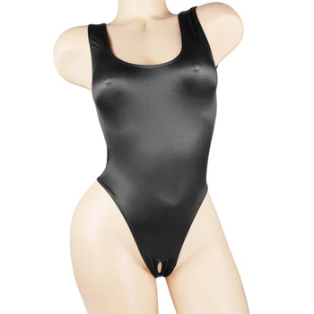Satin Lucios Tricouri-O Singură Bucată De Costume De Baie Sexy, De Înaltă Tăiat Deschis Picioare Bikini Body Strălucitor Lenjerie Pentru Femei Plus Dimensiune