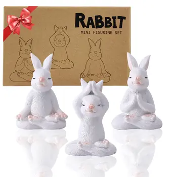 Nacome Set de 3 Yoga Grădină Iepure figurine in miniatura,Capricioasă Iepure Fairy Garden set Birou Decor/Decor Sala,Decor Curte