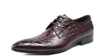 Noul manual de Aligator Model subliniat toe barbati pantofi de afaceri formale bărbați pantofi rochie dantela sus moda pantofi de nunta