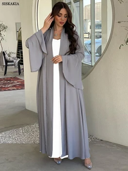 Kimono Abaya Rochie pentru Femei Solide Zburli Maneca orientul Mijlociu Turcia Arab din Dubai Moale Golful Islamic Abaya Cardigan Halat Satin