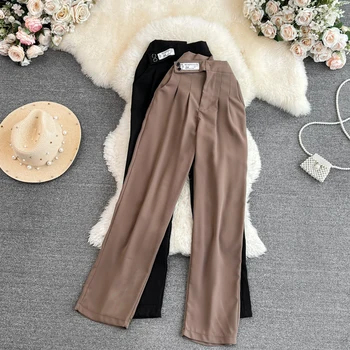 VANOVICH Moda Pantaloni Largi Femei 2023 Vara Nou Stil coreean de Înaltă Talie Subțire Decora Vintage Casual Culoare Solidă Pantaloni Lungi