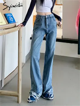 Syiwidii Blugi Femei 2022 Noi Înaltă Waisted Piciorul Drept Larg Split Full Lungime Pantaloni Casual Coreeană De Moda Streetwear Blugi