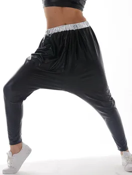 Moda Streetwear Femei Hip Hop Metalice Pantaloni Strălucitoare Harem Pantaloni Stretch Scăzut Picioare Pantaloni Largi Pentru Dans