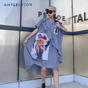 Stil European 2023 Bluza de Vara Stil coreean Gât cu Dungi Cămașă Rochie Neregulate Toate-Meci Femei Tricou Bluza De Mujer