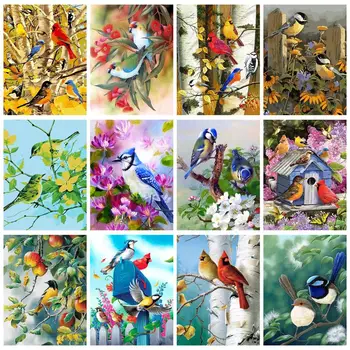 GATYZTORY Pictură în Ulei De Numere de Flori Și Păsări Cadou Arta de Perete Vopsele Acrilice Desen Pe Numere Pe Panza Diy Set Pentru Primavara