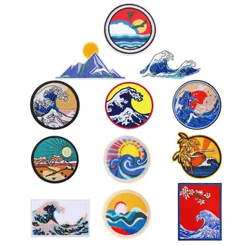 12Pc Val Pe Kanagawa Patch-uri Brodate Aplicatiile Insigna de Fier pe Coase pe Emblema pentru Ambarcațiuni DIY, Decorarea și Rochie Haine