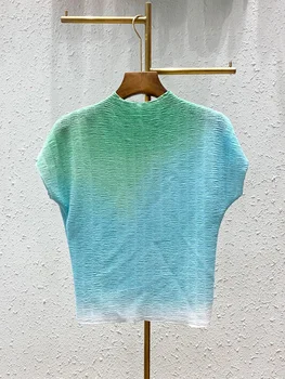 Gradient Plisate Scurte Imprimate T-shirt pentru Femei Mâneci High-end Slim Top Moda Femei, Haine 2023 Vara Noi