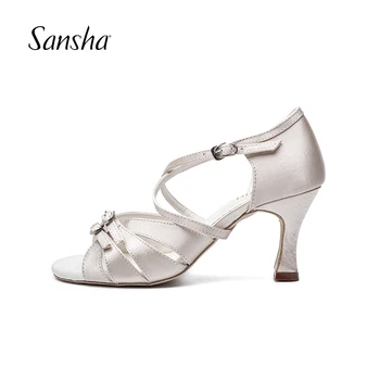 Sansha 2020 Profesională a Adulților Femei Satin Pantofi de Dans latino 7.5 CM Inaltime Toc Moale Samba, Rumba, Cha Cha Dans Pantofi BR310021S