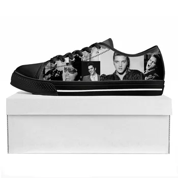 Elvis Aaron Presley, Cântăreț De Rock Low Top De Înaltă Calitate Adidasi Barbati Femei Adolescent Canvas Sneaker Pereche De Pantofi Pantof Negru