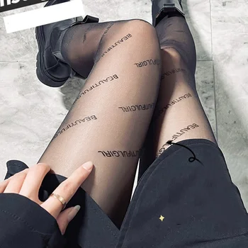 Femei Sexy Ciorapi de Imprimare de Moda de Înaltă Elasticitate Nailon Chilot Transparent de Imprimare Ciorapi Dresuri Scrisoare Ciorapi CTW031