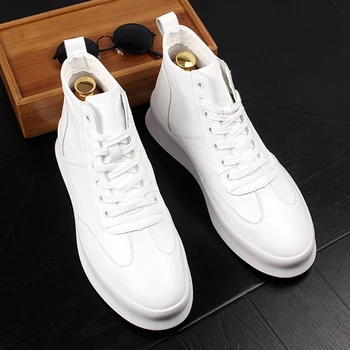 2023 Nou Brand De Lux Barbati De Moda High Top Adidași De Primavara Toamna Casual Pantofi Pentru Bărbați Cizme De Piele Microfibra Pantofi