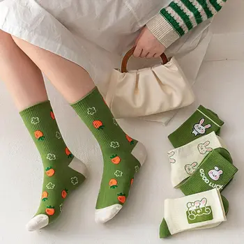 2023 Noi Femei Șosete De Moda Drăguț Bumbac Respirabil Șosete Stil Japonez Drăguț Iepure Morcov Verde Casual, Fete Dulci Șosete