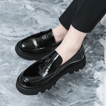 Noul Negru Mocasini pentru Barbati din Piele de Brevet Rotund Toe Slip-On de Nunta Formale Pantofi pentru Bărbați de Afaceri Dimensiune 38-45