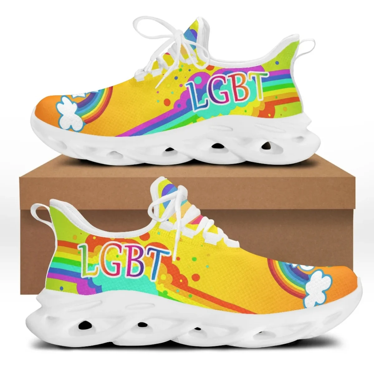 CYWGIFT Noi de Lux Rainbow Femei Adidași Alb Pantofi Unic de Desene animate Drăguț Pereche de Pantofi de Moda de Lumină Apartamente de Dantelă-up Încălțăminte