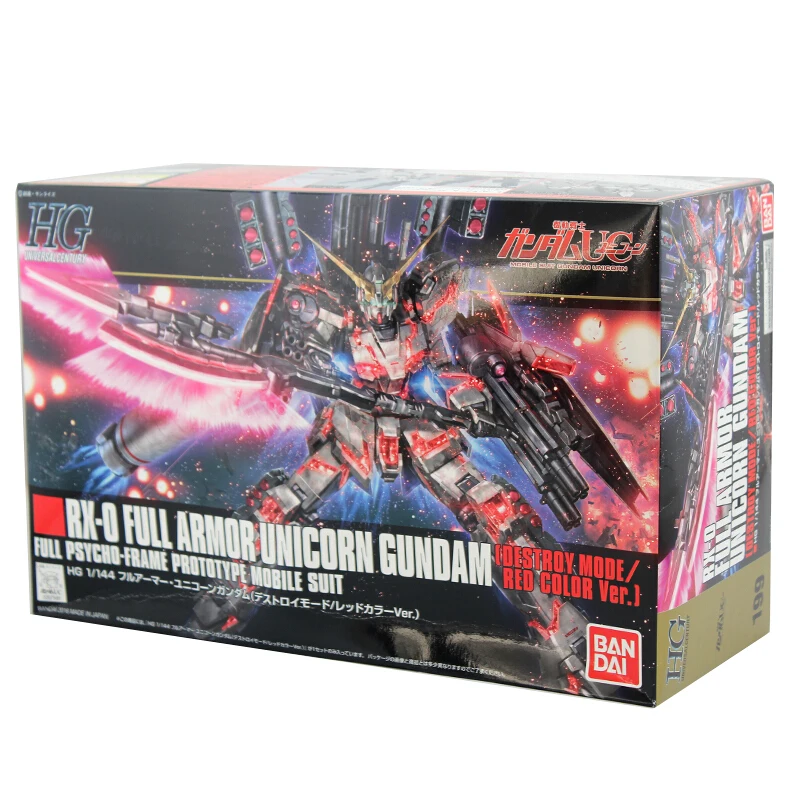 Bandai Gundam Asamblare Model HGUC 1/144 Gundam Asamblare 199 Echipament Complet Unicorn Distrugerea Roșie, Model Versiune 5060403